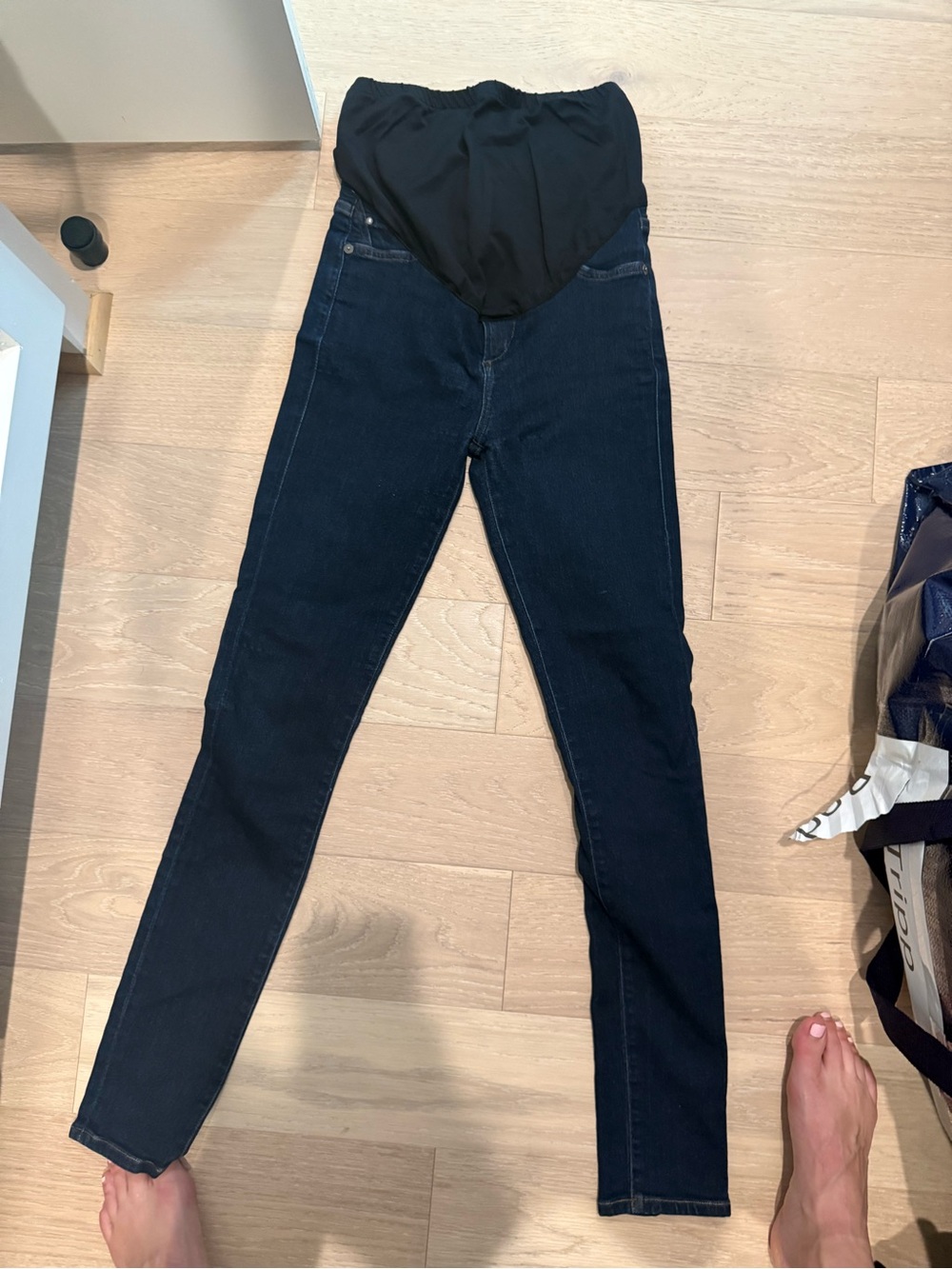 Maternity Skinny Jeans with Overband Panel - Black